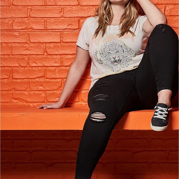 torrid Denim - Torrid Bombshell Stretch Skinny Jeans Black Distressed Plus Size 20 Short H13228